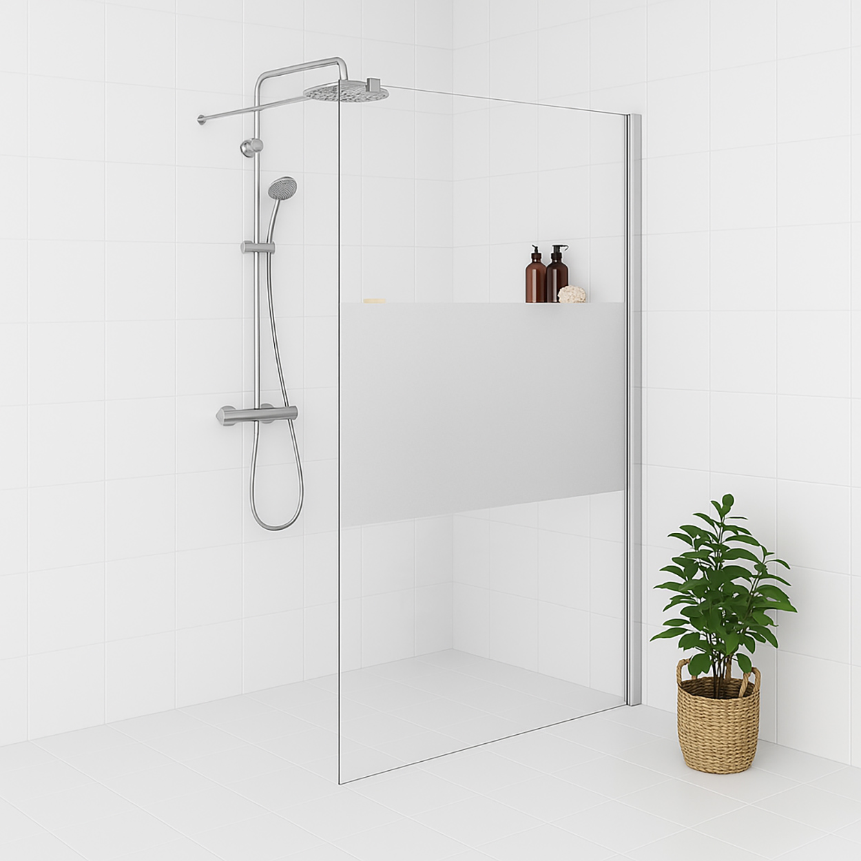 Wiesbaden Comfort Inloopdouche 10mm NANO Helder Glas / Melkglas middenband